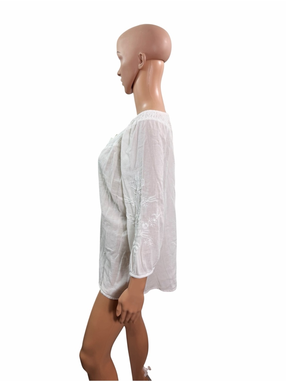 Talbots Women’s Size Large 3/4 Sleeve V Embroidery At Neck White Blouse - Picture 3 of 7